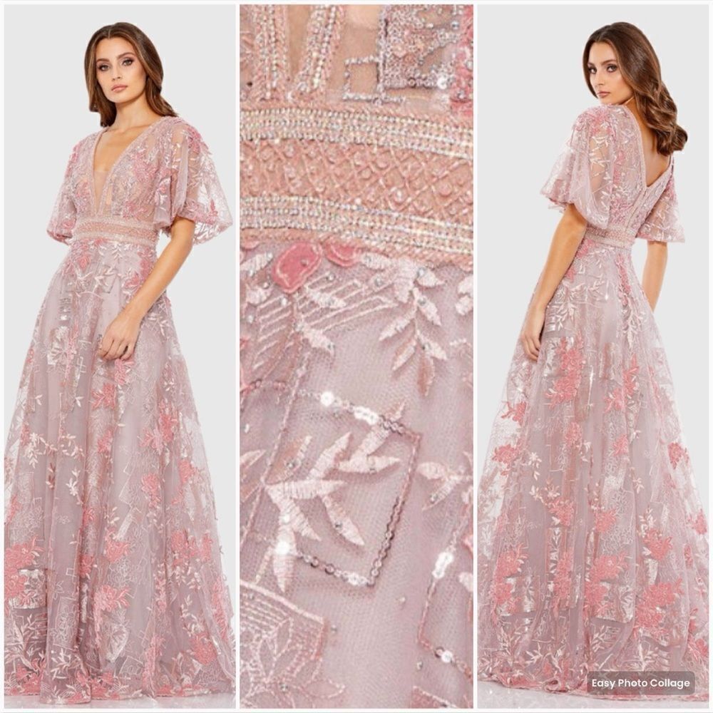 Mac Duggal 20262 Womens Pink Embroidered Flounce Sleeve Gown Dress
